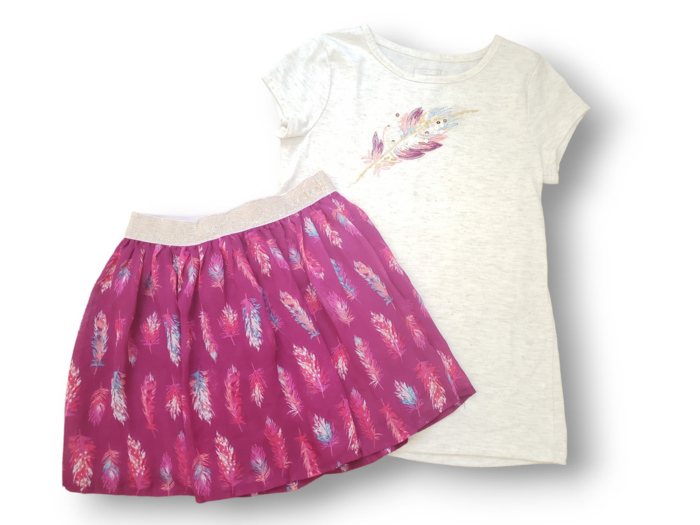 Girls 7/8 Sonoma Boho 2 Piece Feather Skirt Outfit Set
